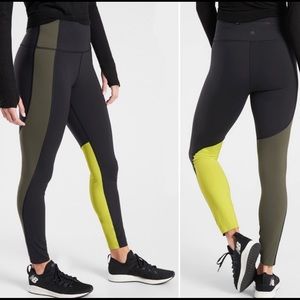 Athleta Asym Colorblock Tights Plush Supersonic Black Green Size Small